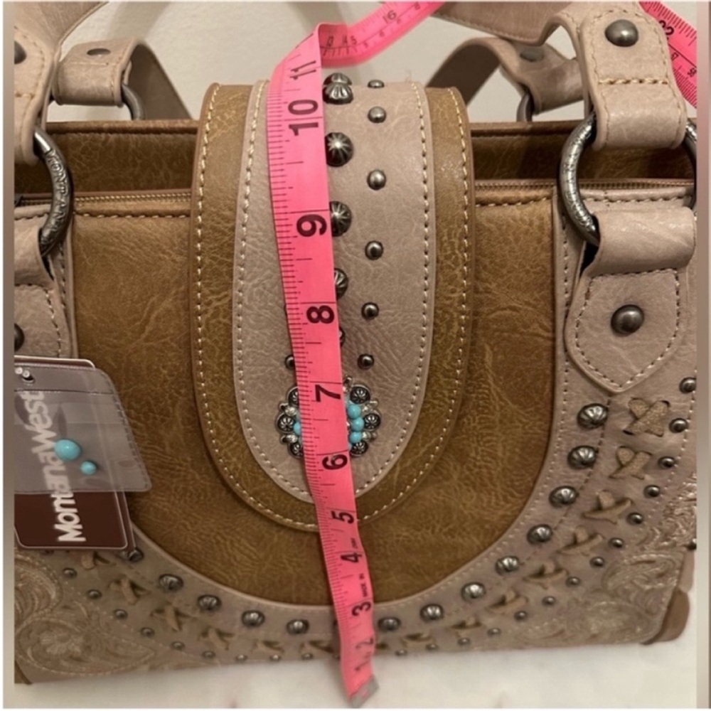 NWT Montana West Taupe Western Shoulder Bag Purse w/ Turquoise Concho - Picture 12 of 13